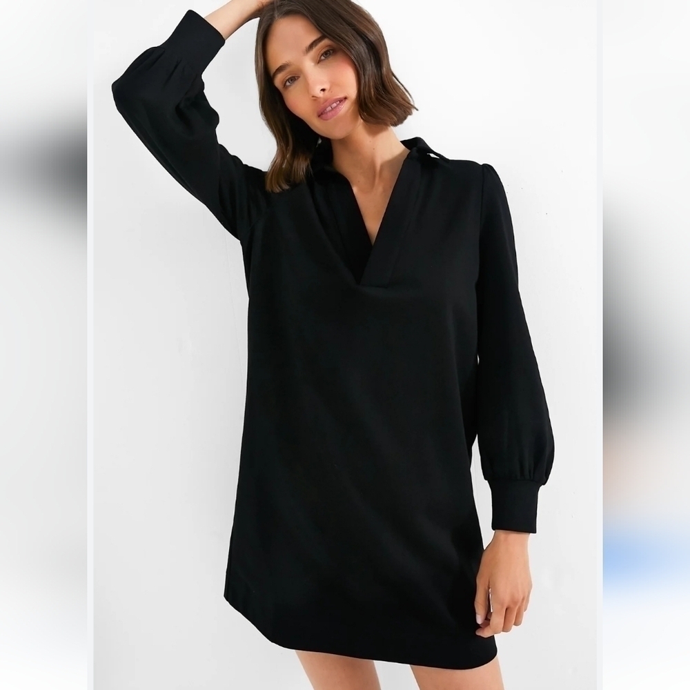 Twelfth Street BY Cynthia Vincent Black Vneck Shirt Dress Gold Button Cuffs SM